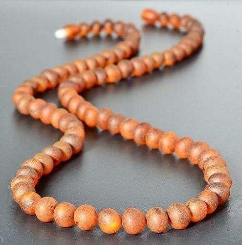 Raw Amber Healing Necklace Made of Cognac Color Amber