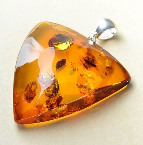 Triangle Shape Amber Pendant Made of Precious Baltic Amber