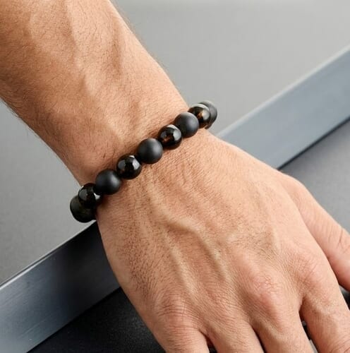 Men's Amber Bracelet Made of Black Matte and Polished Amber