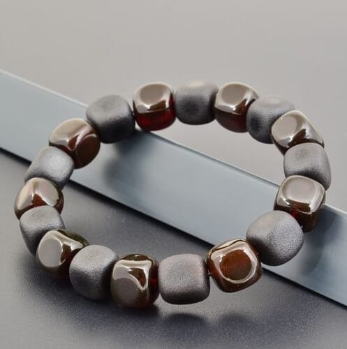 Men's Amber Bracelet Made of Matte and Polished Cube Shape Amber