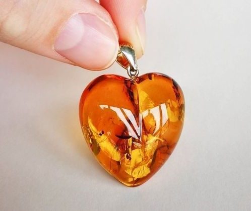 Amber Heart Pendant Made of Honey Baltic Amber