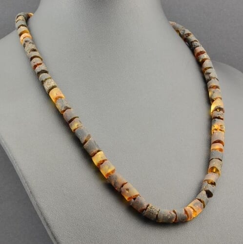 Raw Men's Amber Healing Necklace Made of Tube Shape Amber