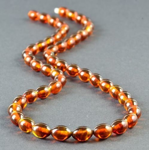 Amber Necklace Made of Oval Shape Cognac Amber