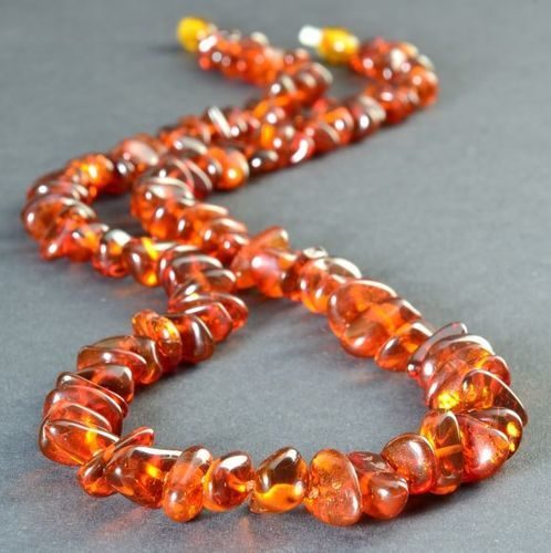 Amber Necklace Made of Nugget Shaped Cognac Amber