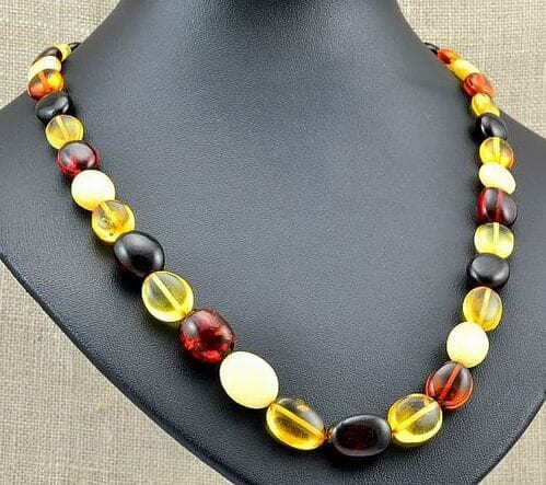 Amber Necklace Made of Bean Shape Multicolor Amber Beads