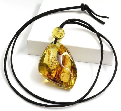 Large Amber Pendant On Black Cord