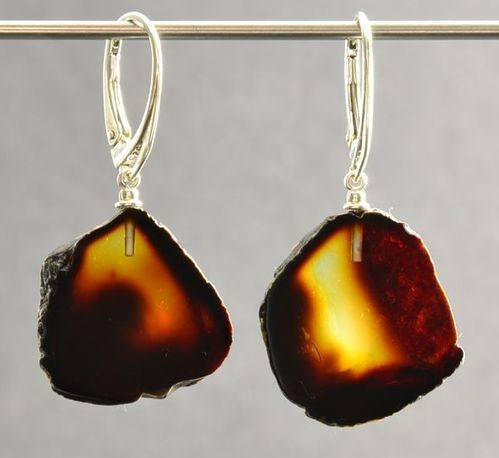 Amber Earrings Cut From A Single Piece Of Natural Shape Amber
