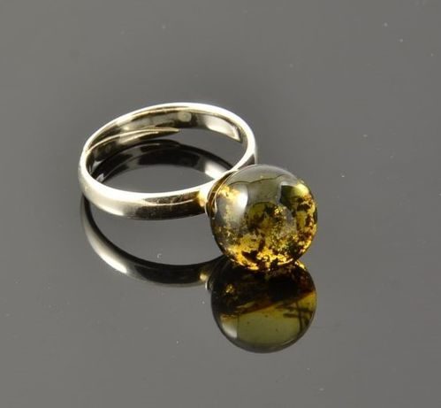 Adjustable Green Baltic Amber Silver Ring