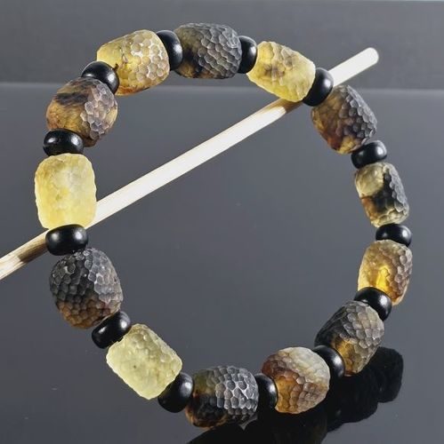 Meteorite Men's Amber Bracelet Carved Cloudy Baltic Amber