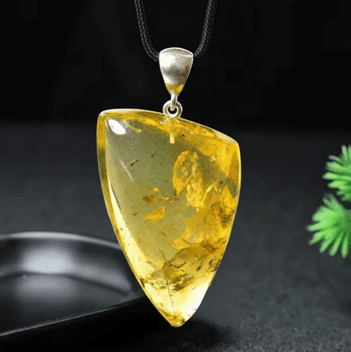 Triangle Shape Amber Pendant Made of Precious Baltic Amber