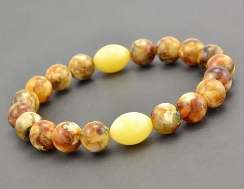 Men's Beaded Bracelet Made of Marble and Butterscotch Amber