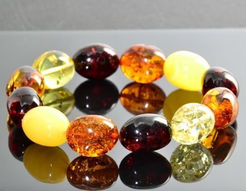 Amber Bracelet Made of Lage Oval Multicolor Baltic Amber 