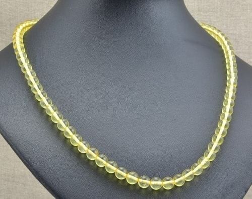 Amber Necklace Made of Perfectly Round Lemon Color Amber Beads