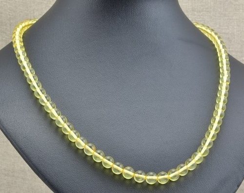 Men's Beaded Necklace Made of Lemon Amber Beads
