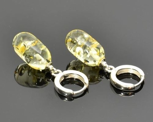 Small Dangle Earrrings Made of Clear Lemon Baltic Amber