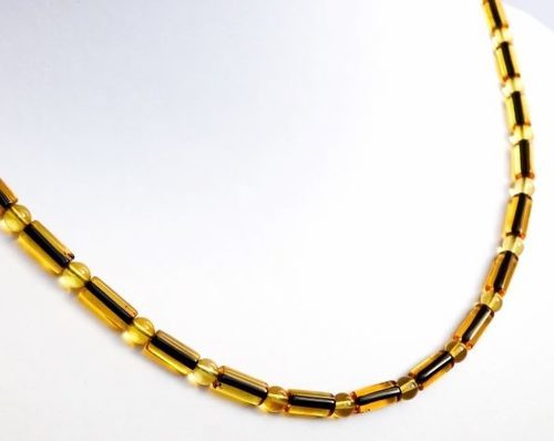 Men's Amber Necklace Made of Tube and Round Amber Beads 