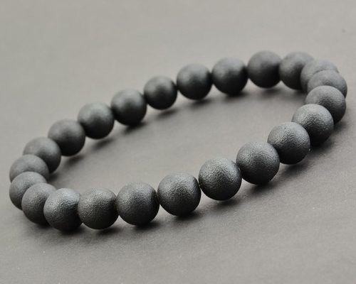 Men's Beaded Bracelet Made of Black Matte Baltic Amber