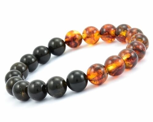 Men's Beaded Bracelet Made of Black and Cognac Amber