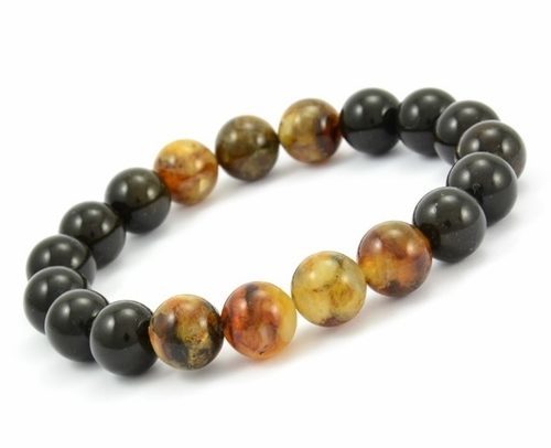 Men's Amber Bracelet Made of Black and Marble Baltic Amber