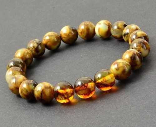 Men's Beaded Bracelet Made of Marble and Cognac Baltic Amber