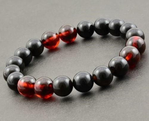 Men's Beaded Bracelet Made of Black and Cherry Amber
