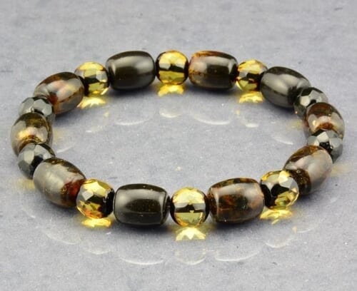 Men's Amber Bracelet Made of Tube and Faceted Amber Beads