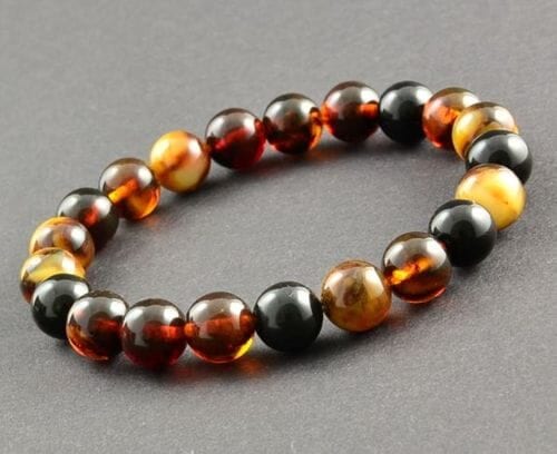 Mens Beaded Bracelet Made of Multicolor Polished Amber