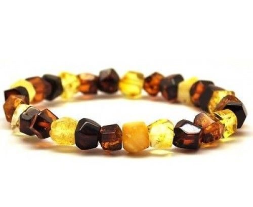 Faceted Amber Bracelet Made of Multicolor Faceted Baltic Amber