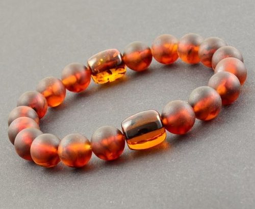 Men's Amber Bracelet Made of Matte and Polished Cognac Amber. Unisex.