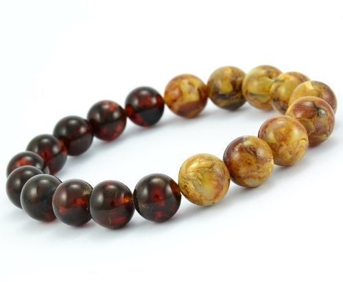 Men's Beaded Bracelet Made of Marble and Cherry Baltic Amber
