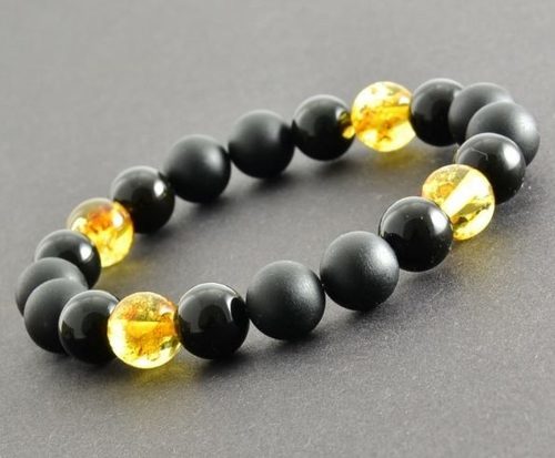 Men's Amber Bracelet Made of Black and Golden Color Amber. Unisex.