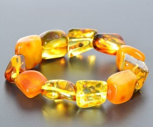 Amber Bracelet Made of Natural Shape Multicolor Amber Rocks