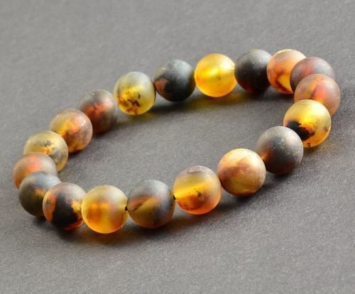 Men's Beaded Bracelet Made of Matte Multicolor Baltic Amber