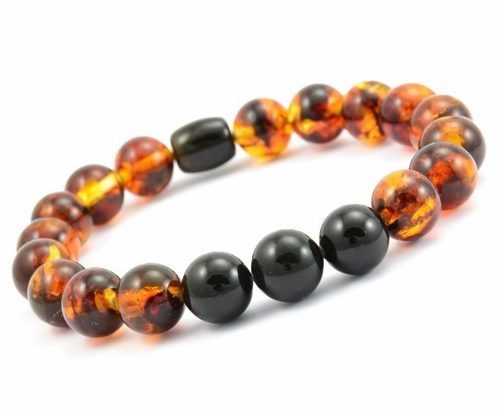 Men's Beaded Bracelet Made of Black and Cognac Amber