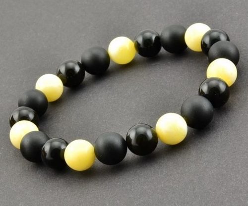 Men's Beaded Bracelet Made of Black and Butterscotch Amber