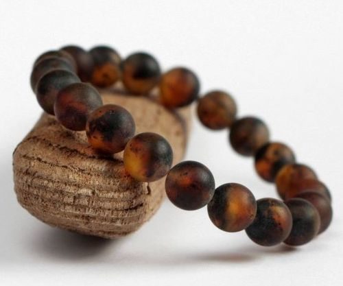 Men's Beaded Bracelet Made of Matte Cognac Baltic Amber