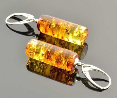 Amber Earrings Made of Barrel Shape Honey Baltic Amber