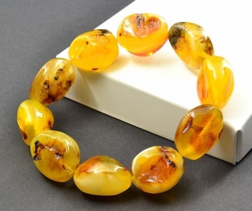 Amber Bracelet Made of Large Natural Shape Multicolor Amber Rocks