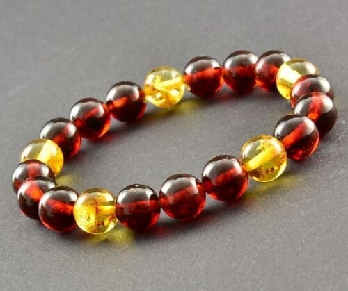 Men's Amber Bracelet Made of Light Cherry and Honey Color Amber