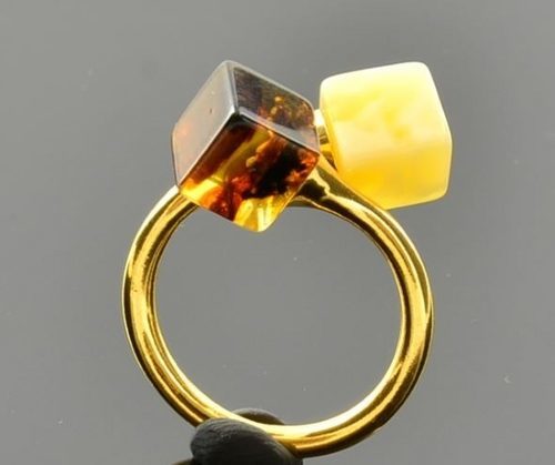 Adjustable Amber Ring in Gold Plated Sterling Silver