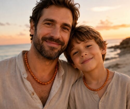 2 Matching Amber Necklaces for Dad and Son Raw Dark Cognac Amber