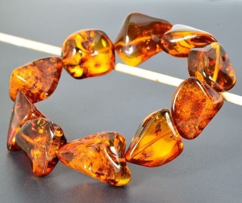 Amber Bracelet Made of Natural Shape Cognac Color Amber Rocks