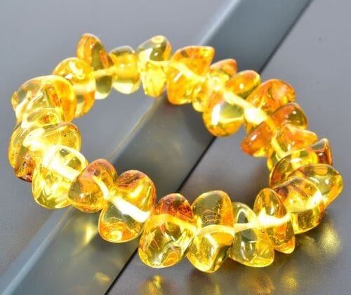 Amber Bracelet Made of Natural Shape Golden Color Amber Rocks