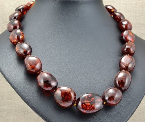 Massive Cherry Amber Necklace Made of Large Oval Amber Beads