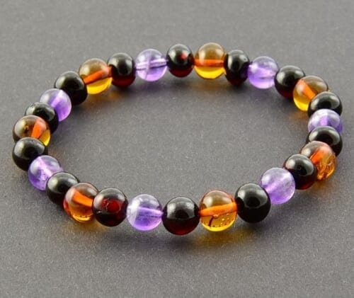 Amber Healing Bracelet Made of Baltic Amber and Amethyst