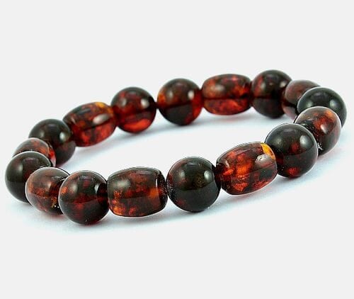 Mens Amber Bracelet Made of Barrel and Round Shaped Amber Beads