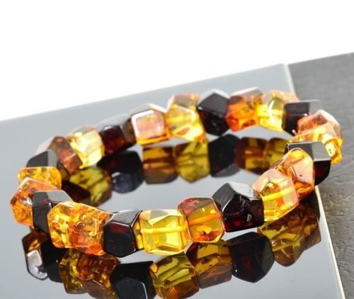 Faceted Amber Bracelet Made of Multicolor Faceted Amber