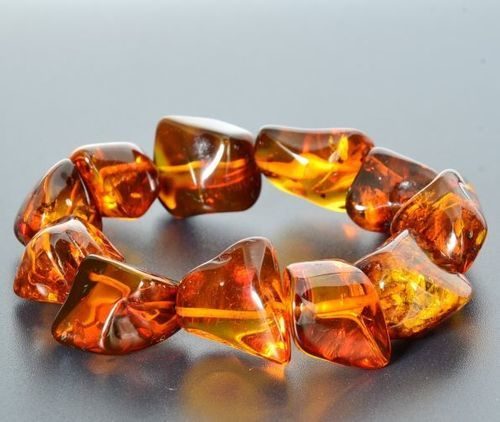 Amber Bracelet Made of Natural Shape Cognac Color Amber Rocks