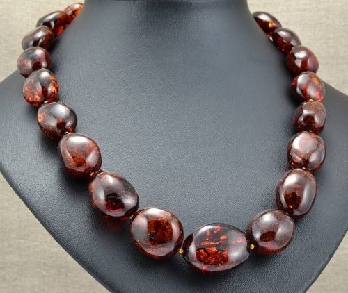 Cherry Amber Necklace Made of Large Oval Amber Beads