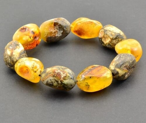 Amber Bracelet Made of Natural Shape Multicolor Amber Rocks